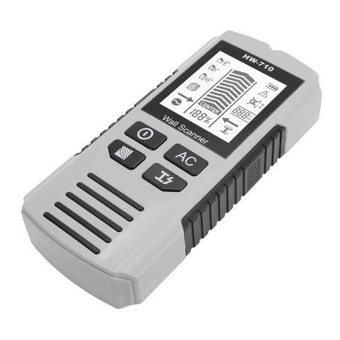 WALFRONT Wall Stud Finder, 3 Scan Modes, Ac Wire Detection, gray handheld with buttons for scanning materials.