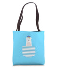 Blue tote bag with a cute bear and striped design, Maritime Captain Tote Bag For Boating And Sailing Enthusiasts.