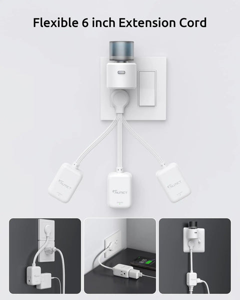 Slim 6 Inch Extension Cord With 3 Outlets And 900J Surge Protector 15 Amps 1875 Watts ETL Listed Grounded Plug Flat Face