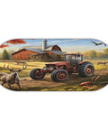 Country landscape with a red tractor, barn, and deer on Ultra Plush Microfiber Bath Mat With Non Slip Grip Absorbent Oval Floor Rug.