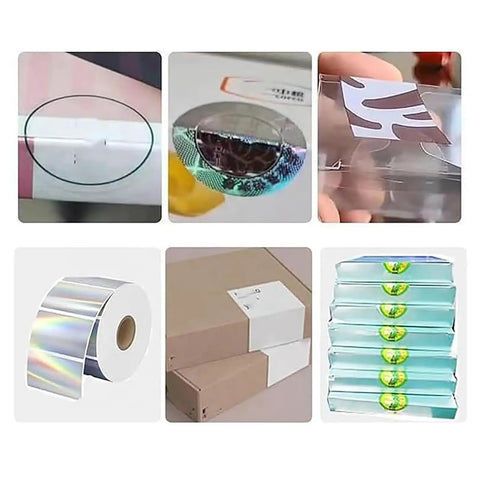 Various labels and packaging materials for the Hot Two In One Automatic Right Angle Labeling And Peelable Label Machine.