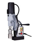 Rugged Portable Magnetic Drill Press 1600 Watt Dual Speed Gearbox with cutting tool for steel fabrication projects.