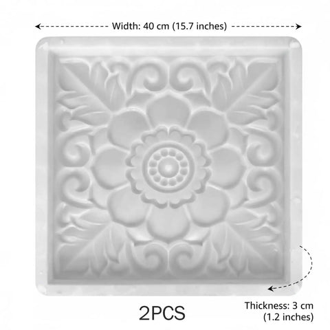 2-Pack DIY Antique Lotus Design Concrete Paver Molds For Garden Path Stepping Stones And Patio Walkway details of mold