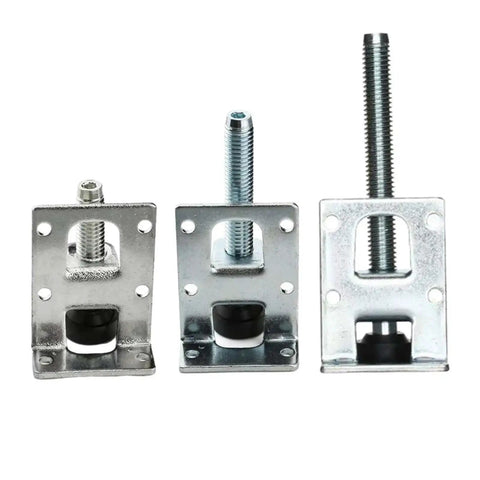 Three metal Adjustable Furniture Feet Kit For Home Use, 8 Heavy Duty Table Leg Levelers With Elevation Brackets on a white background