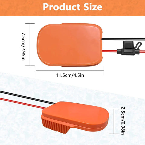 Power Wheels Adapter Kit For 18V Hyper Batteries With 14AWG Wire dimensions shown in centimeters and inches