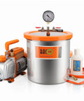 Top Shelf Quality Pro Level 3 Gallon Vacuum Chamber Kit With Smooth 3.6 CFM Single Stage Pump And Heavy Duty Acrylic Lid for epoxy resin work.