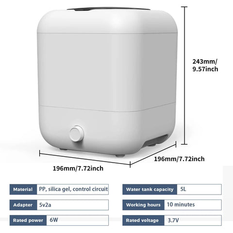 Portable Mini Washing Machine For Small Loads, Rechargeable Compact Washer dimensions and specifications chart