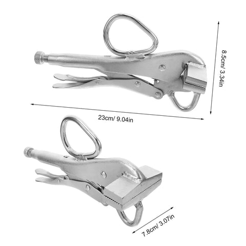 Adjustable Pro Grade Pulling Plier Clamp For Auto Body Repair With Wide Duckbill Jaws, heavy duty sheet metal clamp dimensions shown