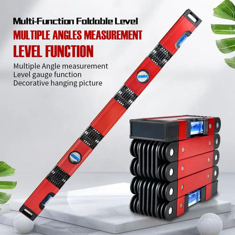 28 Inch Heavy Duty Folding Layout Level With Four Precision Bubble Vials Rock Solid Aluminum Frame Built Tough For Job Site Framing Multi Angle Hinge Snaps Flat For Dead Easy Storage And Quick Square Checks