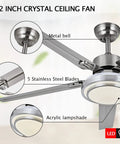 Ceiling Fan With Lights Remote Control And App, Modern Minimalist Smart Ceiling Fan, Six Speeds, Three Color Dimmable Light, Brushed Nickel 52 Inch Stainless Steel Five Blades, Ideal For Kitchen Garage Dining Room