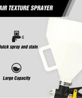 Pro Grade Air Texture Sprayer Featuring An Extended Swing Lever And Three Interchangeable Nozzles For Dead Smooth Wall Finishes, large capacity feeding cup.