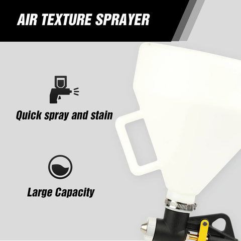 Pro Grade Air Texture Sprayer Featuring An Extended Swing Lever And Three Interchangeable Nozzles For Dead Smooth Wall Finishes, large capacity feeding cup.