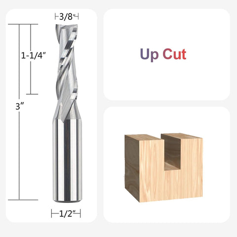 SpeTool spiral router bit, up-cut, 3/8 in diameter, 1/2 in shank, solid carbide