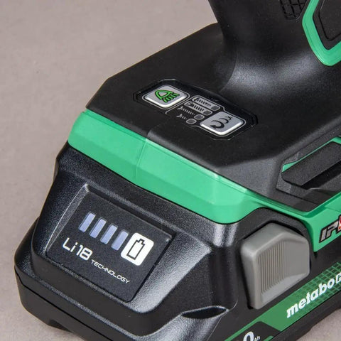 Close-up of 18V MultiVolt Cordless Triple Hammer BOLT Impact Driver Tool Only with control panel and handle, black and green design.