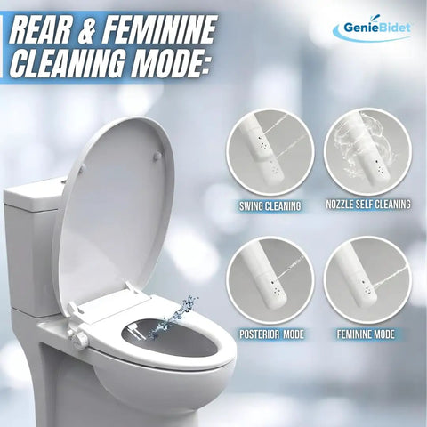 Round Bidet Toilet Seat With Adjustable Self Cleaning Nozzles, Easy Attachment Kit T Adapter And Bottle, Non Electric Bidet Seat
