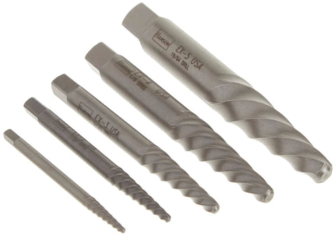 Heavy Duty Screw Extractor Set For Stripped Screws And Broken Fasteners, Spiral Left Hand Design, 5 Piece Set, Durable Metal Tools