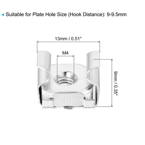 Tough As Nails M4 X 0.7mm Cage Nuts 50 Pack Snap Fit Carbon Steel Zinc Plated metric clamp dimensions 13mm x 9mm for server cabinets.
