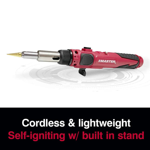 Cordless Butane Soldering Iron Kit with Portable Station, self-igniting, adjustable temperature, lightweight design with stand