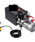 Heavy Duty 24V Hydraulic Power Unit 1500 PSI with 5L reservoir and motor detail for garage lifting and pressing tasks.