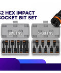 Solid Core S2 Steel 9 Piece Extended Hex Socket Bit Set For Impact Driver Fits Power Drill Rusted Bolts With Heavy Duty Grip And High Torque Performance For Serious DIY Jobs, long and short type cases