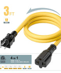 Heavy Duty Three Foot Nema 5 15P To 5 15R 5 20R 6 15R 6 20R AC Adapter Four In One Voltage Converter Cord with yellow SJTW