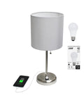 Brushed Steel Stick Table Desk Lamp With USB Charging Port And Teal Drum Fabric Shade For Modern Home Office And Living Room, Sleek