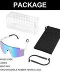 Go To Sport Sunglasses For Men And Women With UV400 Protection, shown with case, fabric bag, and spare temple arms.