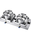 100mm Pneumatic Manual Chuck for EDM Spark Machines showing dual clamping setup on a metal base, ER-ready for precision electrode work.