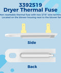 Three Pack Dryer Thermal Fuse Replacement Kit 196 Fahrenheit Non Resettable Overheat Protector for Whirlpool Kenmore Maytag