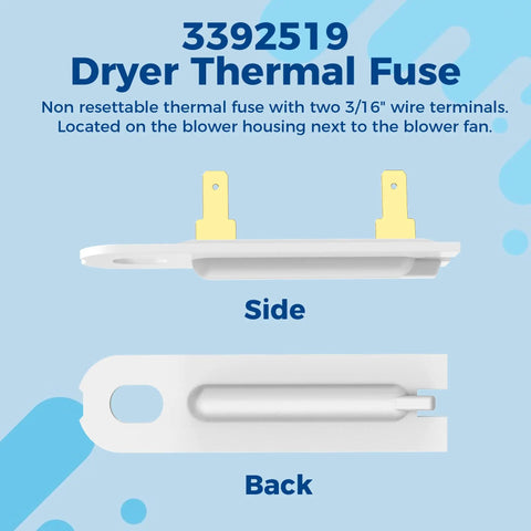 Three Pack Dryer Thermal Fuse Replacement Kit 196 Fahrenheit Non Resettable Overheat Protector for Whirlpool Kenmore Maytag