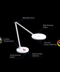 Table Lamp With Three Color Modes Daylight 6000K Cool White 4000K Warm 2700K 3500 Lux Brightness Easy Dimmer Switch shown with features