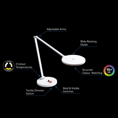 Table Lamp With Three Color Modes Daylight 6000K Cool White 4000K Warm 2700K 3500 Lux Brightness Easy Dimmer Switch shown with features