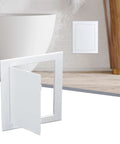 Top Notch White Drywall Access Panel 8x10 Inch Reinforced Wall Inspection Door Heavy Duty Plate for plumbing access in modern bathroom.