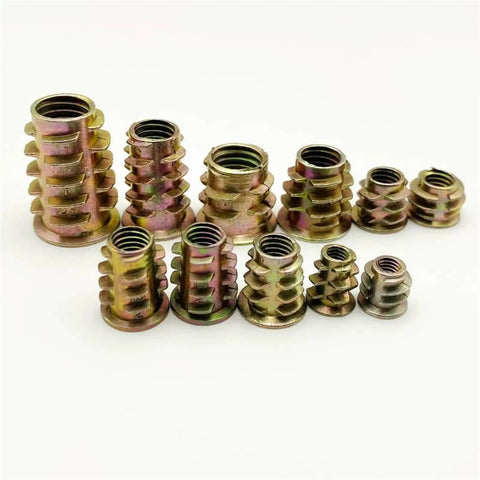 Heavy Duty Zinc Plated Hex Socket Cup Nuts For Wood And Drywall M6 M8 M10 Threaded Inserts showcasing various sizes and shapes in a pack.