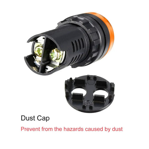 Close-up of Five Pack Yellow Indicator Light With Buzzer AC And DC 24V, 22mm panel mount with dust cap