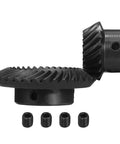 Pro Grade Heavy Duty 90 Degree Bevel Gear Set 1.5 Mod with 18T and 36T gears, black oxide finish, 10mm and 14mm bores, side view