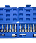 Top Shelf Broken Screw Extractor Set With Hex Socket Removal Tools For Stripped Bolts And Damaged Fasteners Perfect Auto Repair Kit In Metal Case Tough As Nails, blue metal case open