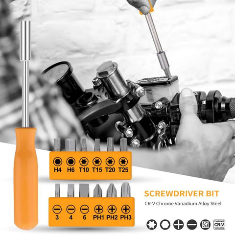 24 Piece DIY Tool Kit For Women Handy Starter Set Portable Mini Tool Box For Home And Office Maintenance And Repair Durable Chrome Vanadium Tools In Yellow showing screwdriver bits and use on machinery