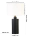 25 Inch Tall Ceramic Table Lamp With Fabric Shade In Matte Black And White For Console Or Nightstand with dimensions shown