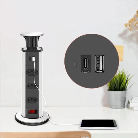 Pop Up Desk Organizer Power Strip With Usb Type C Charging And Multiple Sockets, Hidden Socket Design keeps cords tidy.