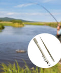 Dope Diamond Sharpening Rod And Stone Pen Sharpener Tool, retractable, compact, silver, shown in outdoor fishing setting.