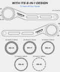 Diagram of Six In One Bike Bottom Bracket Tool for 12 and 16 Notch External Cups 39 41 44 46 49 mm with long lever