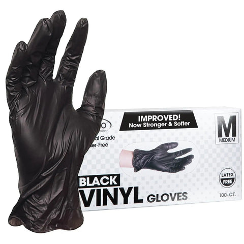 Disposable Black Vinyl Gloves Industrial Grade Powder Free Latex Free Textured Grip Non Sterile Food Safe 2.75 Mil Palm 3.9 Mil Fingers Medium 100 Count