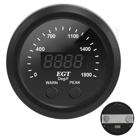 Ultra Thin Exhaust Gas Temperature Gauge 0 To 1800F Pyrometer With Red LED Display For Diesel Trucks Anti Vibration EGT Sensor Kit Compact Auto Gauge For Real Time Monitoring On The Go black 52mm front view