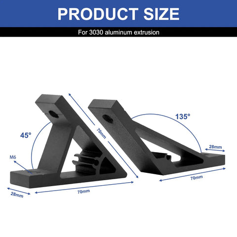 12 Pack 3030 Corner Angle Brackets 45 Degree And 135 Degree For 3030 Aluminum Extrusion T Slot V Slot Connectors With 24 Pcs T Nuts Screws Plus 1 Wrench Black Finish Perfect Fit For Your 3D Printer Builds And DIY CNC Setups, 3030 size diagram
