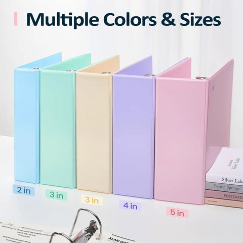 Two Inch D Ring Binder Set Pro Grade Two Pack with 500 Sheet Capacity in Assorted Pastel Colors PVC Free Customizable View Cover