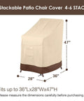 Beefed-Up Heavy Duty Waterproof Stackable Patio Chair Cover For 4-6 Chairs in beige and brown, dimensions 36"L x 28"W x 47"H