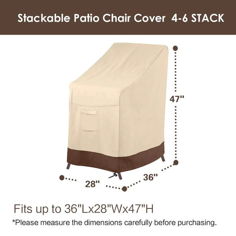 Beefed-Up Heavy Duty Waterproof Stackable Patio Chair Cover For 4-6 Chairs in beige and brown, dimensions 36"L x 28"W x 47"H