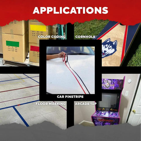 Red Vinyl Marking Tape 1 Inch By 36 Yards For Safety Floor Marking And Pinstriping No Stretch with application examples