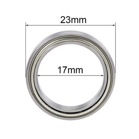 6703ZZ Deep Groove Ball Bearings 17mm Bore 23mm OD showing dimensions, designed for smooth spin in heavy-duty applications.